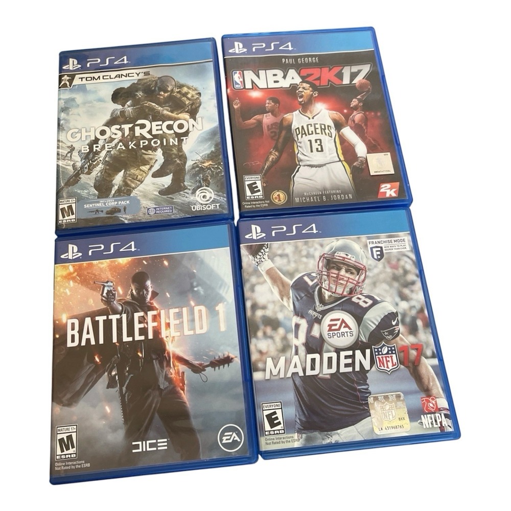 Lot of 4 Sony PS4 Games Madden 17 Ghost Recon Breakpoint Battlefield 1 NBA 2K17